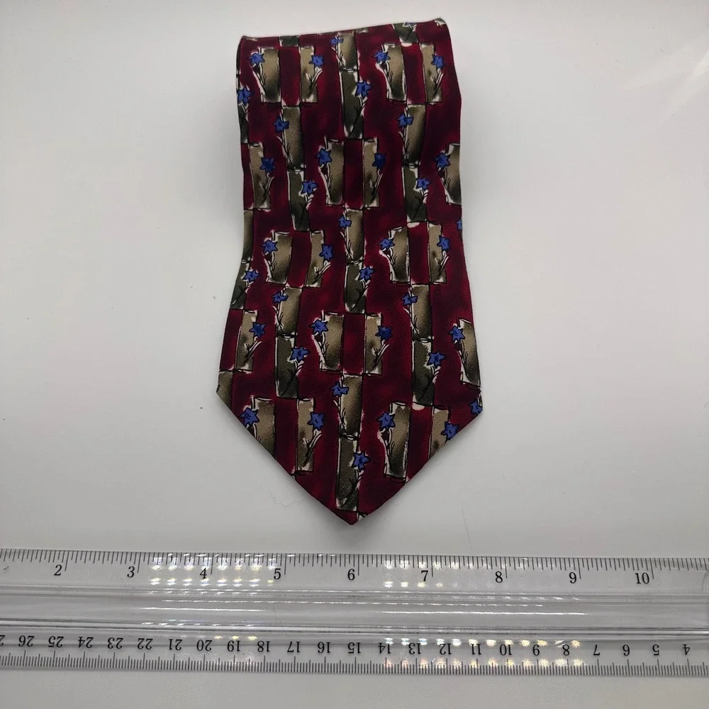 J. Garcia Necktie Floral Burgundy Blue Abstract Silk Tie‎